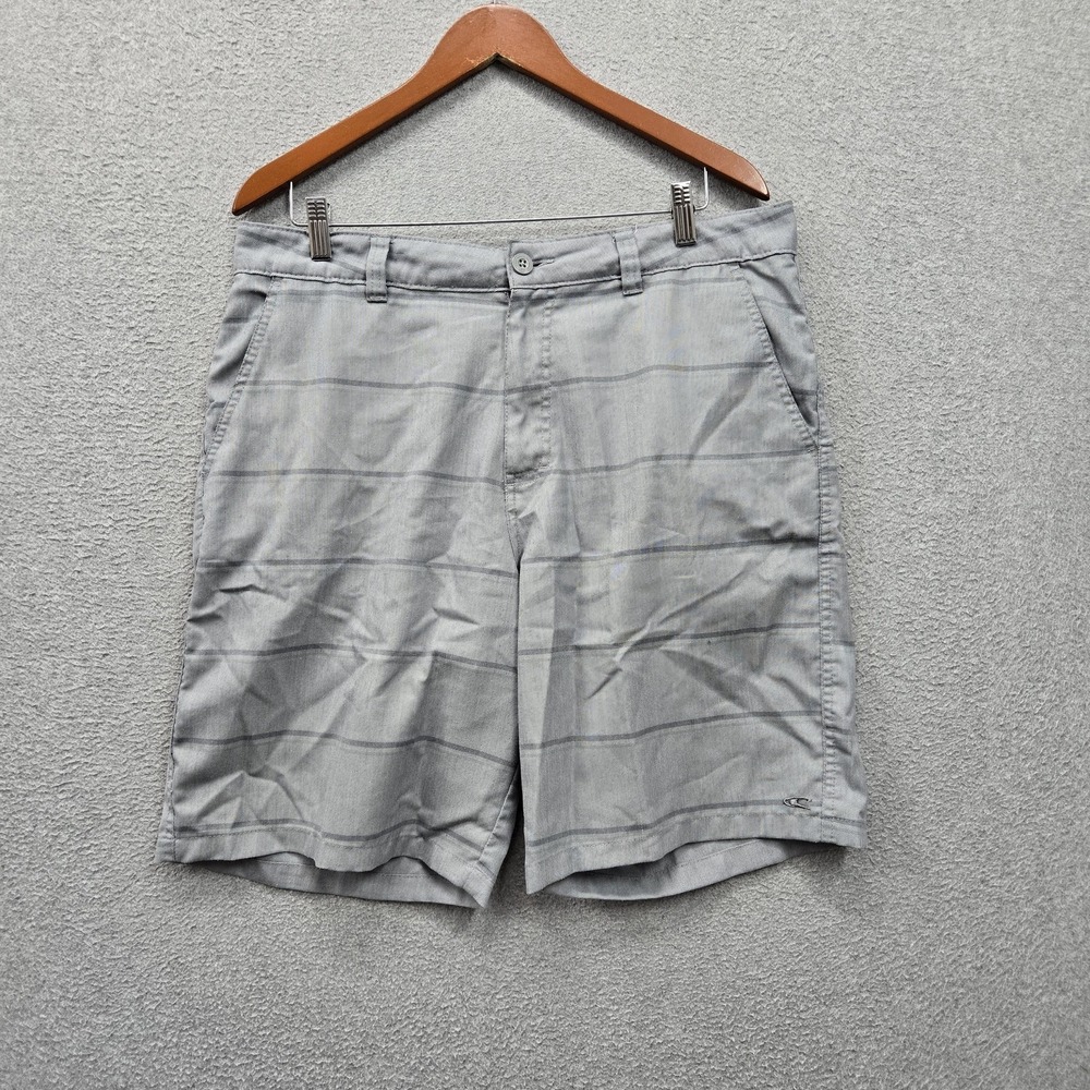 O'Neill Men Shorts 36 Gray Striped Chino Casual 10" Inseam Logo Pockets
